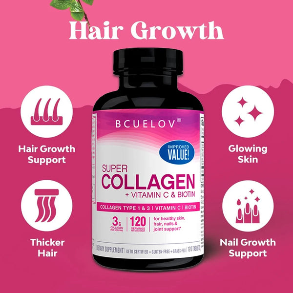 Super Collagen with Vitamin C & Biotin - For Reducing Wrinkles, Enhancing Skin Brightening, Healthy Hair and Nails