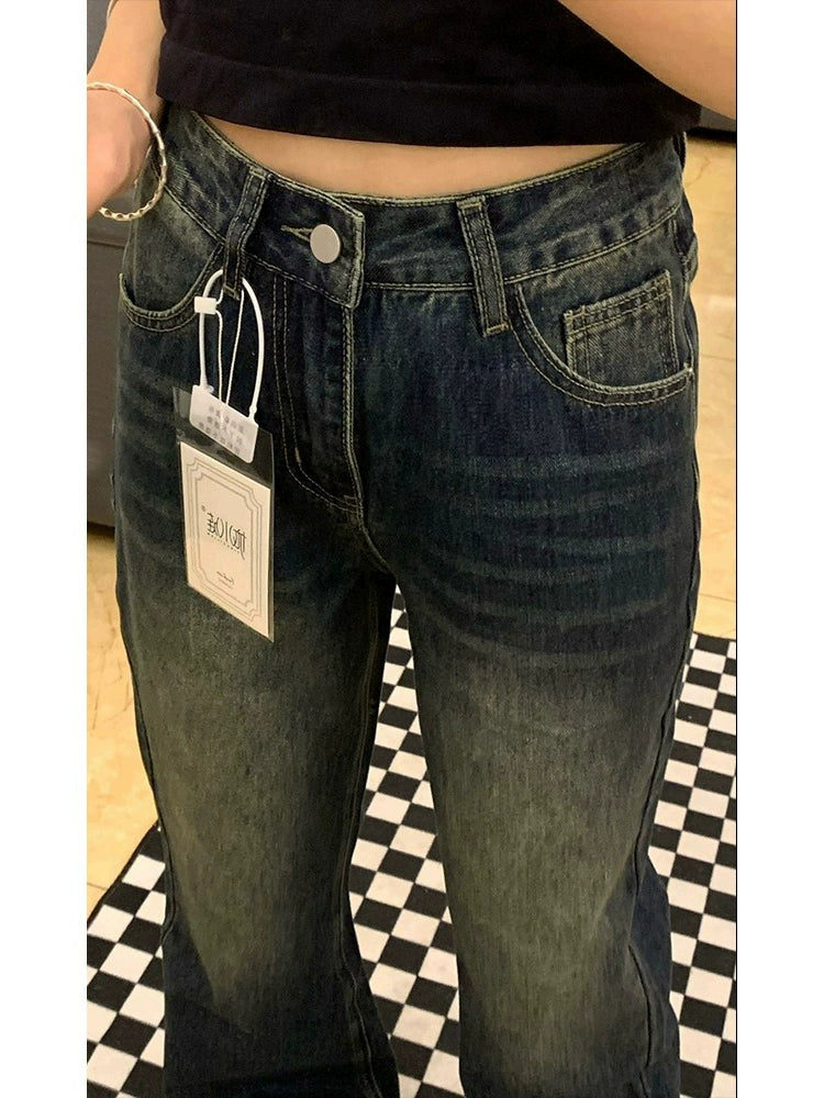 Retro Non-Stick Leg Straight Plus Size Ladies High Waist Jeans - Thal Lifestyle