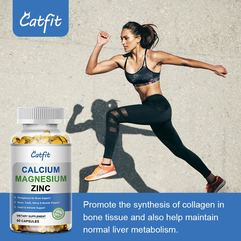 Calcium, Magnesium and Zinc Capsules with Vitamin D3 For Strong Bones & Teeth, Heart and Nerve & Immune Function Support