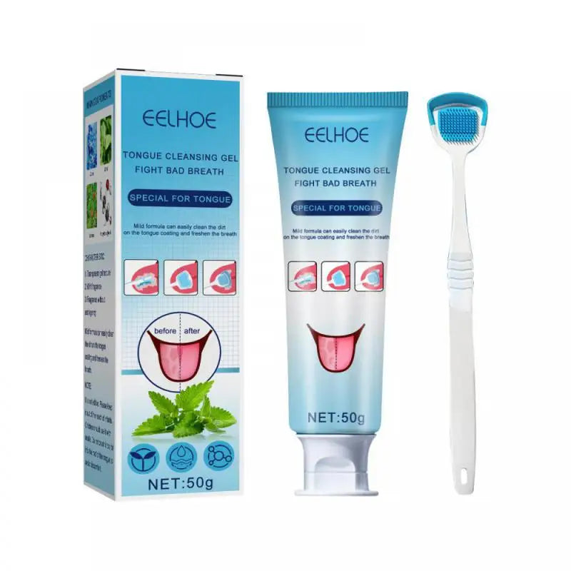 Tongue Cleaning Mint Gel With Brush to Remove Bad Breath & Tongue Coat