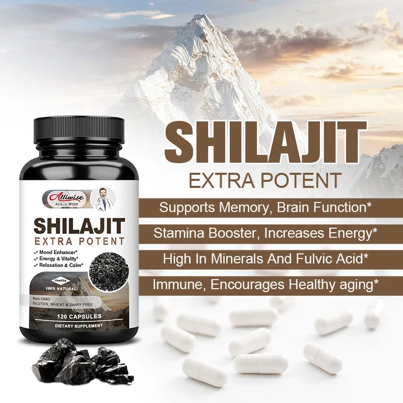 Shilajit Dietary Supplement - Energy Replenishment, Zinc & Potassium Minerals, Brain Memory and Muscle Stamina (120 Capsules)