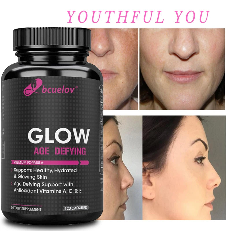 Glow Anti Aging Supplement - Supports Restoration of Skin Elasticity and Promotes Rejuvenation - 60 Capsules