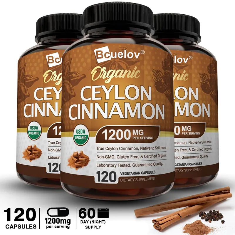 Natural Ceylon Cinnamon Capsules - Aids in Joints, Bones, Anti-Inflammation, Antioxidant, Glucose Metabolism, Blood Sugar Levels