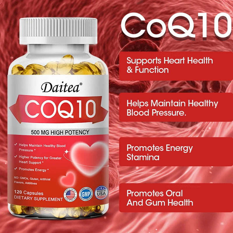 Coenzyme Q10 Antioxidant for Blood Circulation, Stress, Body Energy and Better Absorption