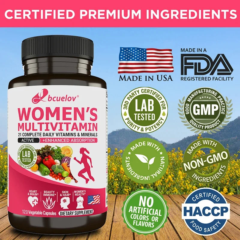 Multivitamin Dietary Supplement for Women's - 21 Complete daily Vitamins and Minerals for Bones, Skin, Hair, Nails and and supports reproductive health