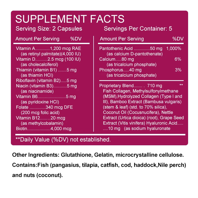 Glutathione Collagen with Biotin and Vitamin C for Skin, Hair & Nails Nutritional Supplement