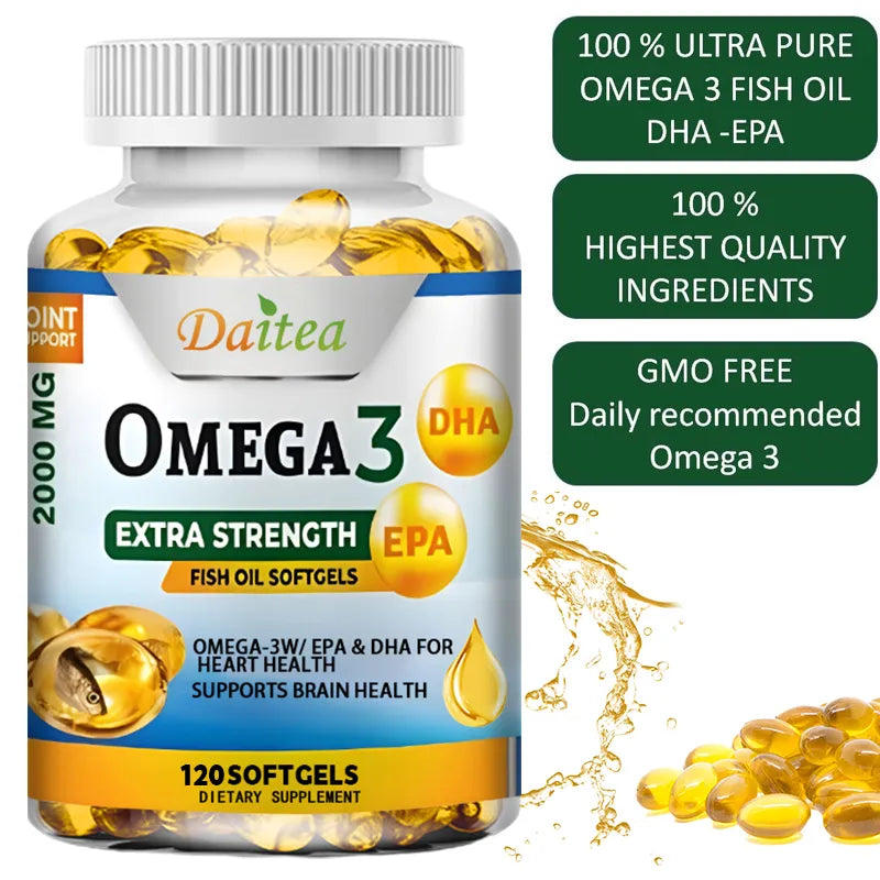 Omega 3 Fish Oil Capsules Support Brain & Nervous System, Cardiovascular & Skin & Antioxidant