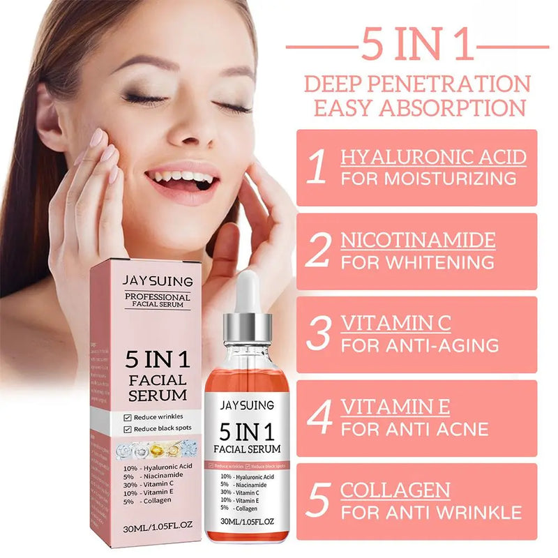 5 in 1 Facial Serum with Hyaluronic Acid, Niacinamide, Vitamin C, Vitamin E and Collagen