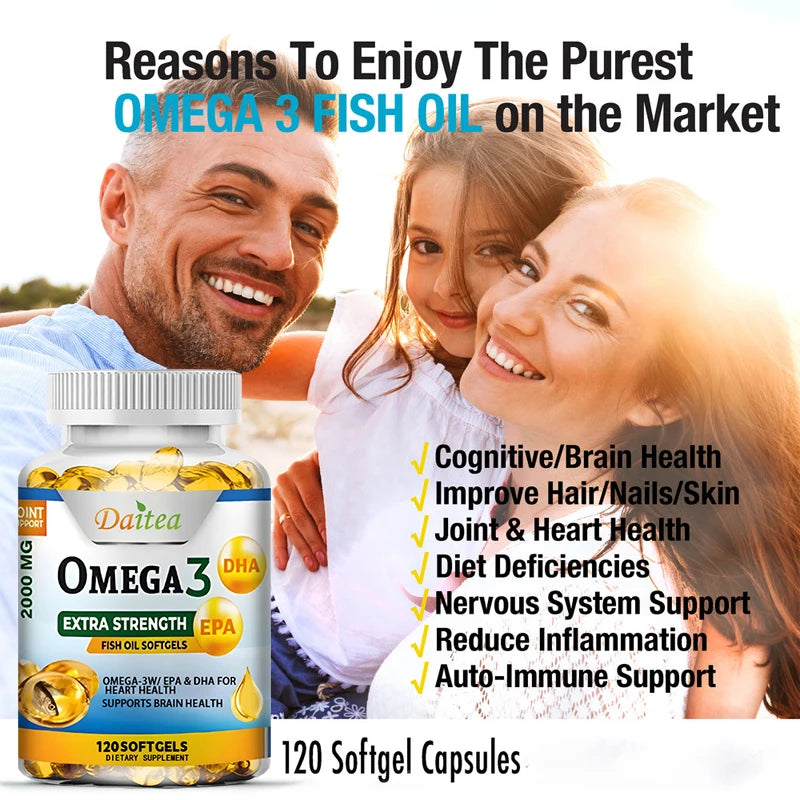 Omega 3 Fish Oil Capsules Support Brain & Nervous System, Cardiovascular & Skin & Antioxidant