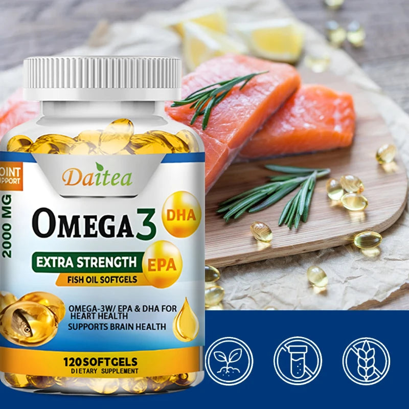 Omega 3 Fish Oil Capsules Support Brain & Nervous System, Cardiovascular & Skin & Antioxidant