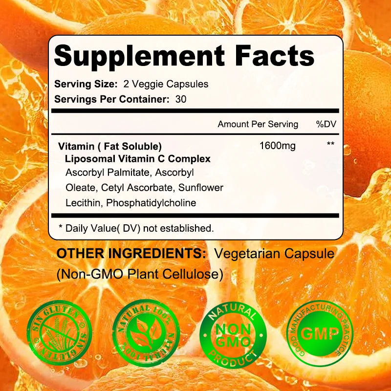 Liposomal Vitamin C Supplement for Wrinkle-free Healthy Skin, Bone Density and Metabolism