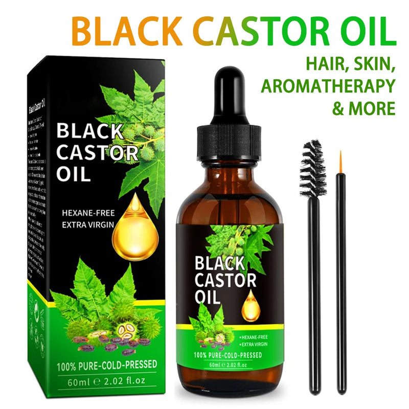 Black Castor Oil for Hair Growth and Essential Oil for Eyelashes, Eyebrows, Hair, Skin Moisturizer and Hair Treatment- 60 ml