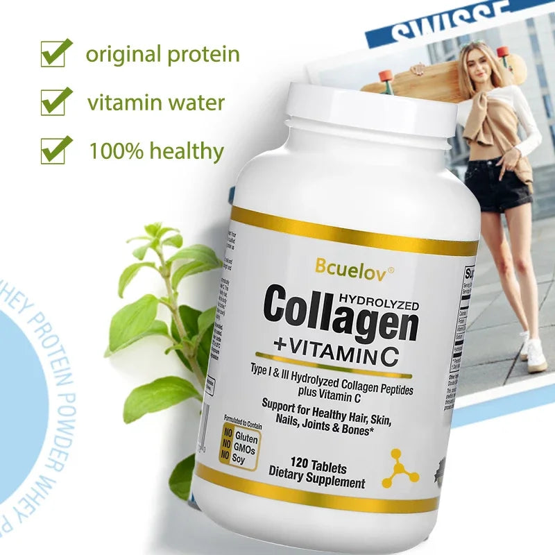 Hydrolyzed Collagen + Vitamin C Supports Hair, Skin, Nails, Joints & Bones