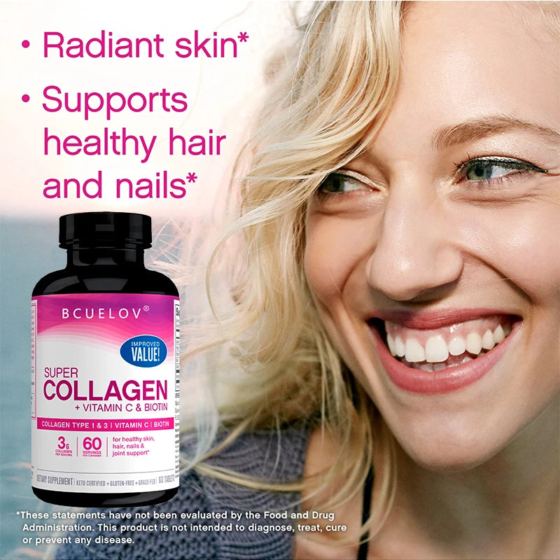 Super Collagen with Vitamin C & Biotin - For Reducing Wrinkles, Enhancing Skin Brightening, Healthy Hair and Nails