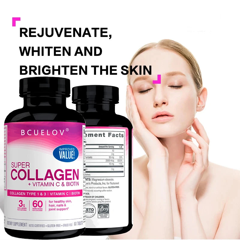 Super Collagen with Vitamin C & Biotin - For Reducing Wrinkles, Enhancing Skin Brightening, Healthy Hair and Nails