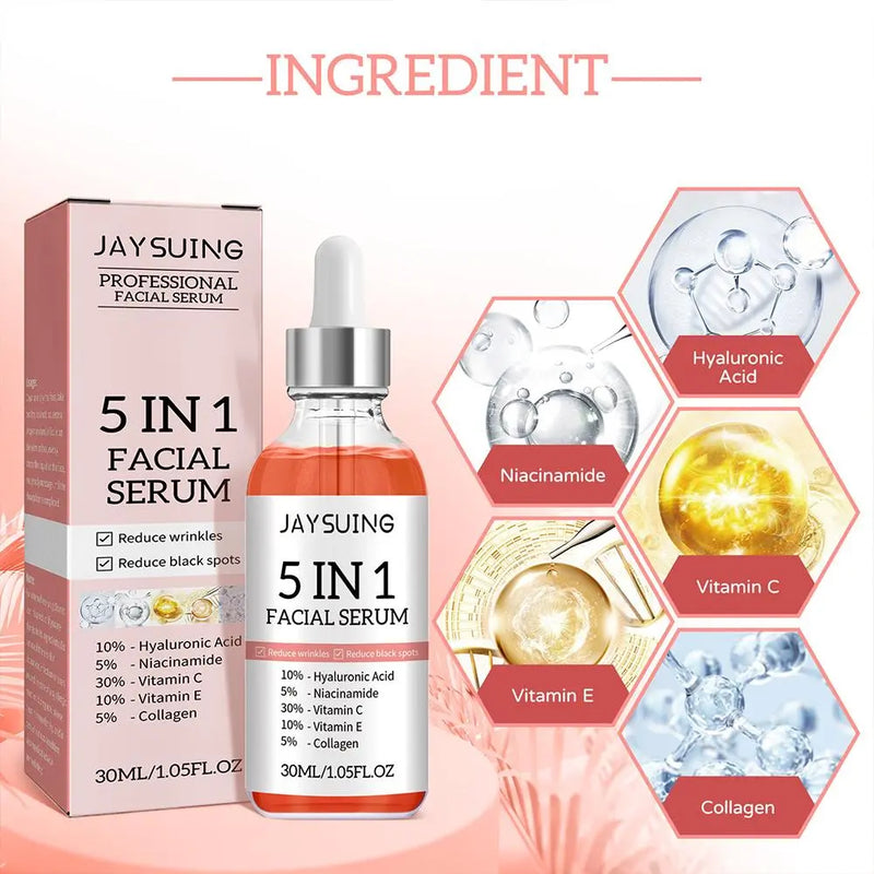 5 in 1 Facial Serum with Hyaluronic Acid, Niacinamide, Vitamin C, Vitamin E and Collagen