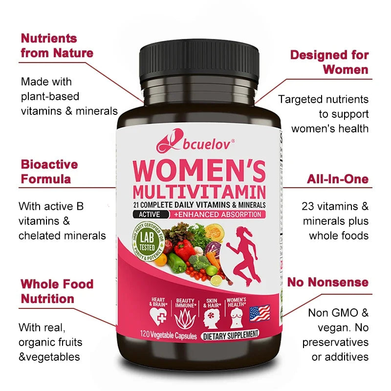 Multivitamin Dietary Supplement for Women's - 21 Complete daily Vitamins and Minerals for Bones, Skin, Hair, Nails and and supports reproductive health