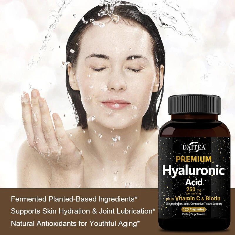 Hyaluronic Acid Dietary Supplement With Vitamin C and Biotin for Skin Hydration and Joint Support