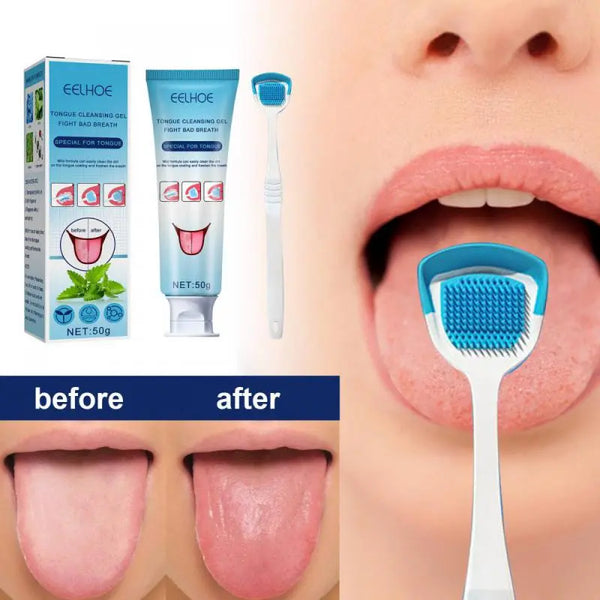 Tongue Cleaning Mint Gel With Brush to Remove Bad Breath & Tongue Coat