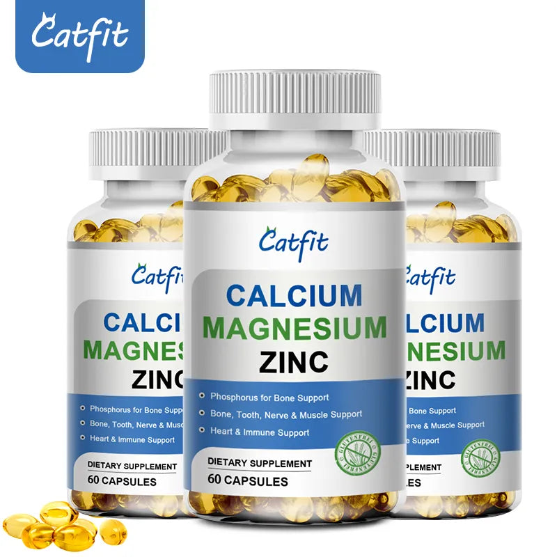 Calcium, Magnesium and Zinc Capsules with Vitamin D3 For Strong Bones & Teeth, Heart and Nerve & Immune Function Support