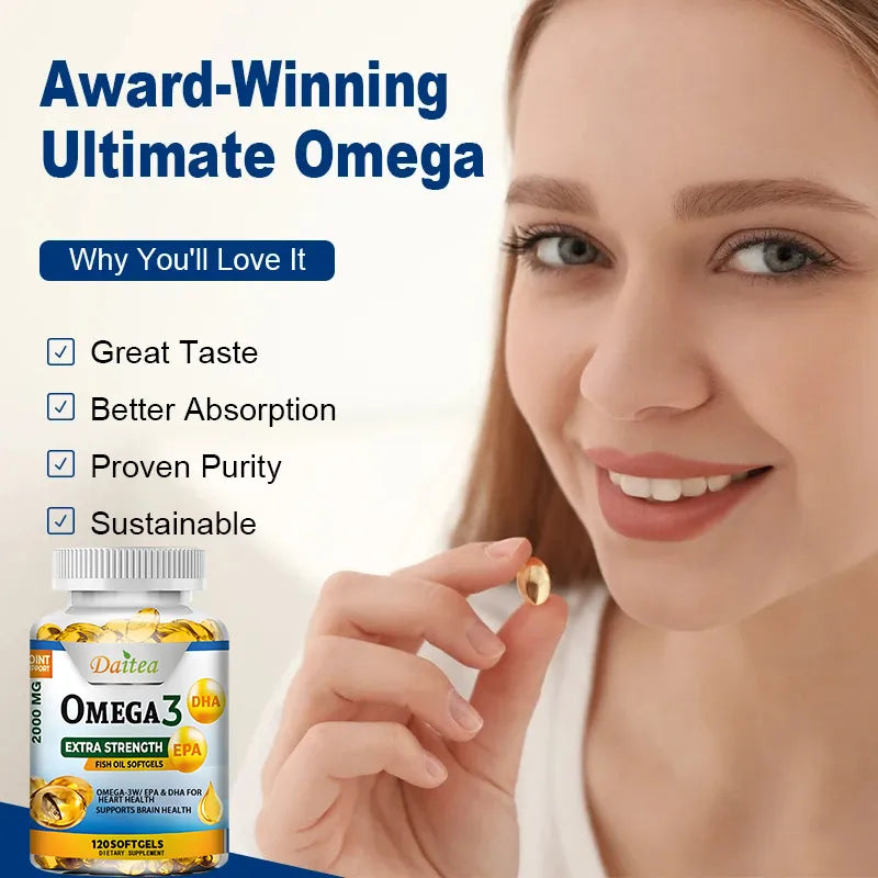 Omega 3 Fish Oil Capsules Support Brain & Nervous System, Cardiovascular & Skin & Antioxidant