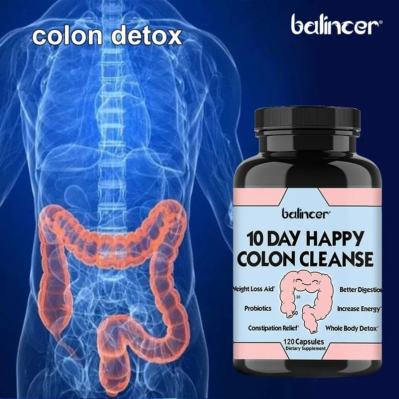 10 Days of Happy Colon Cleanse Digestive - Daily Detoxification, Constipation Relief - 120 Capsules