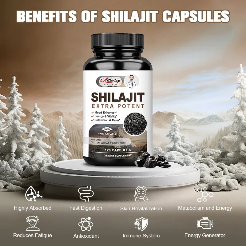 Shilajit Dietary Supplement - Energy Replenishment, Zinc & Potassium Minerals, Brain Memory and Muscle Stamina (120 Capsules)