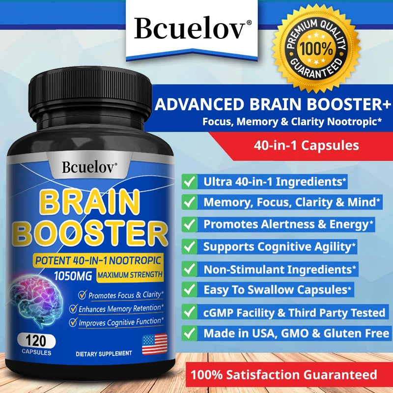 Multivitamin Brain Booster Supplement - Promotes Healthy Brain Development, Improves Memory, Concentration and Learning Abilities