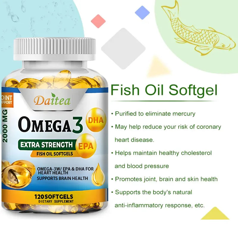 Omega 3 Fish Oil Capsules Support Brain & Nervous System, Cardiovascular & Skin & Antioxidant