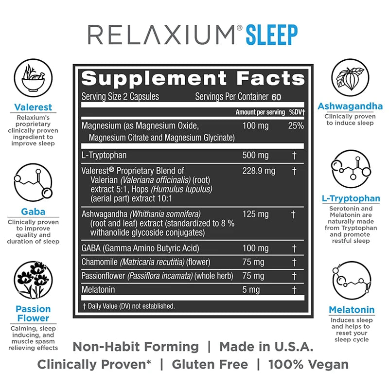 Relaxium Natural Sleep Aid Supplement - For Longer & Stress Relief Sleep