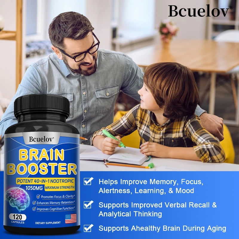 Multivitamin Brain Booster Supplement - Promotes Healthy Brain Development, Improves Memory, Concentration and Learning Abilities