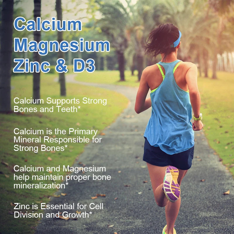 Calcium, Magnesium and Zinc Capsules with Vitamin D3 For Strong Bones & Teeth, Heart and Nerve & Immune Function Support