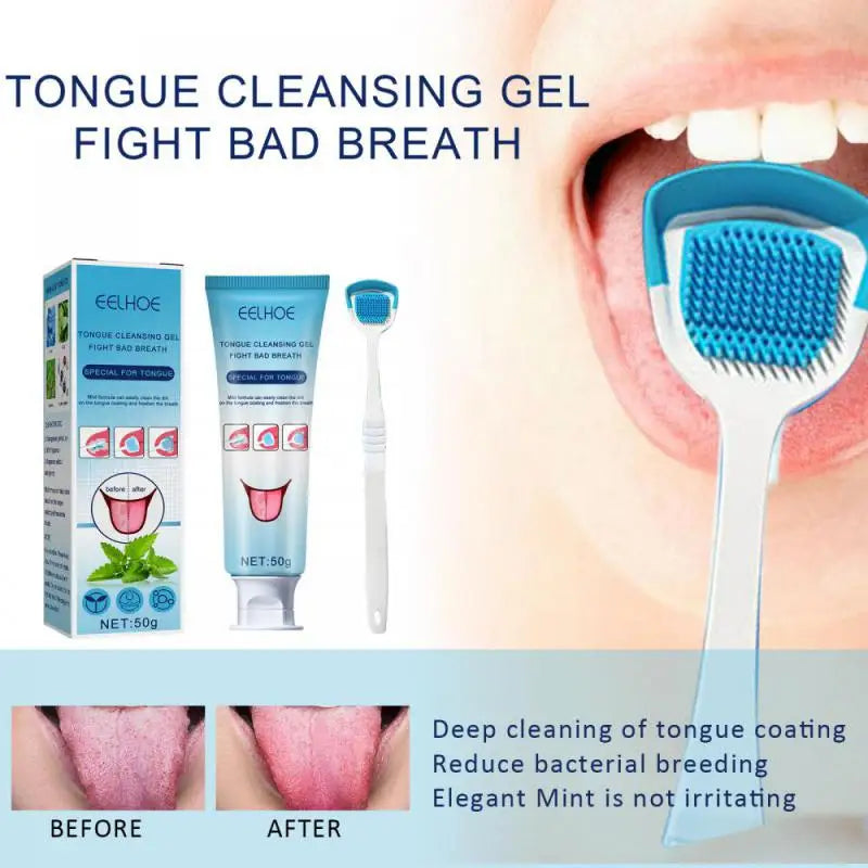 Tongue Cleaning Mint Gel With Brush to Remove Bad Breath & Tongue Coat