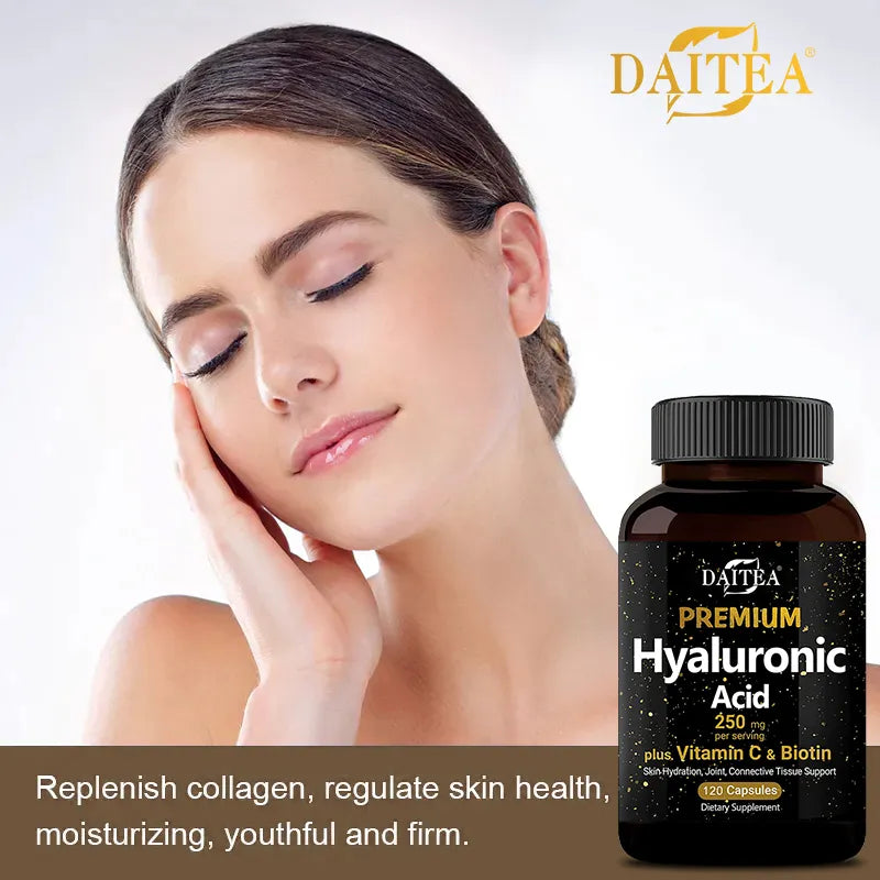 Hyaluronic Acid Dietary Supplement With Vitamin C and Biotin for Skin Hydration and Joint Support