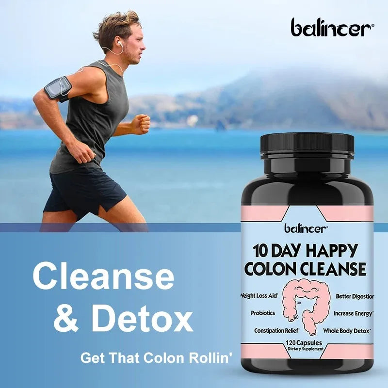 10 Days of Happy Colon Cleanse Digestive - Daily Detoxification, Constipation Relief - 120 Capsules