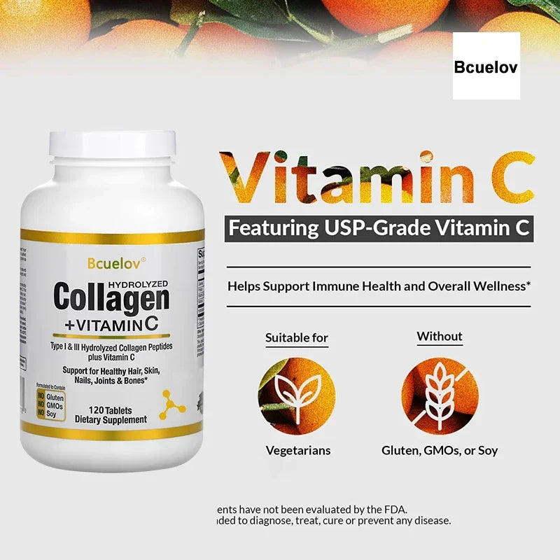 Hydrolyzed Collagen + Vitamin C Supports Hair, Skin, Nails, Joints & Bones