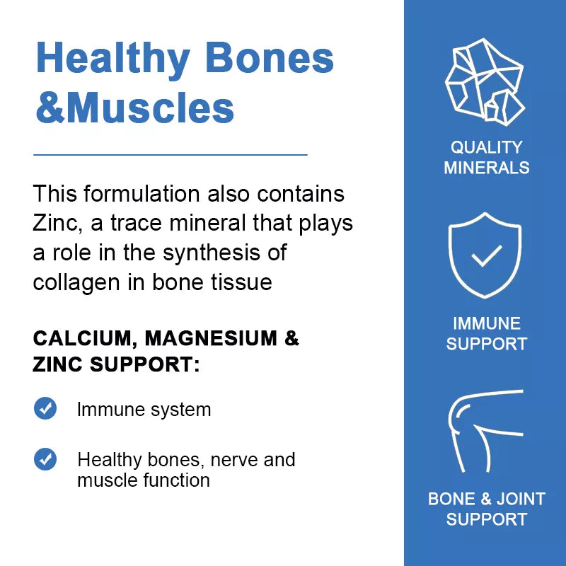 Calcium, Magnesium and Zinc Capsules with Vitamin D3 For Strong Bones & Teeth, Heart and Nerve & Immune Function Support