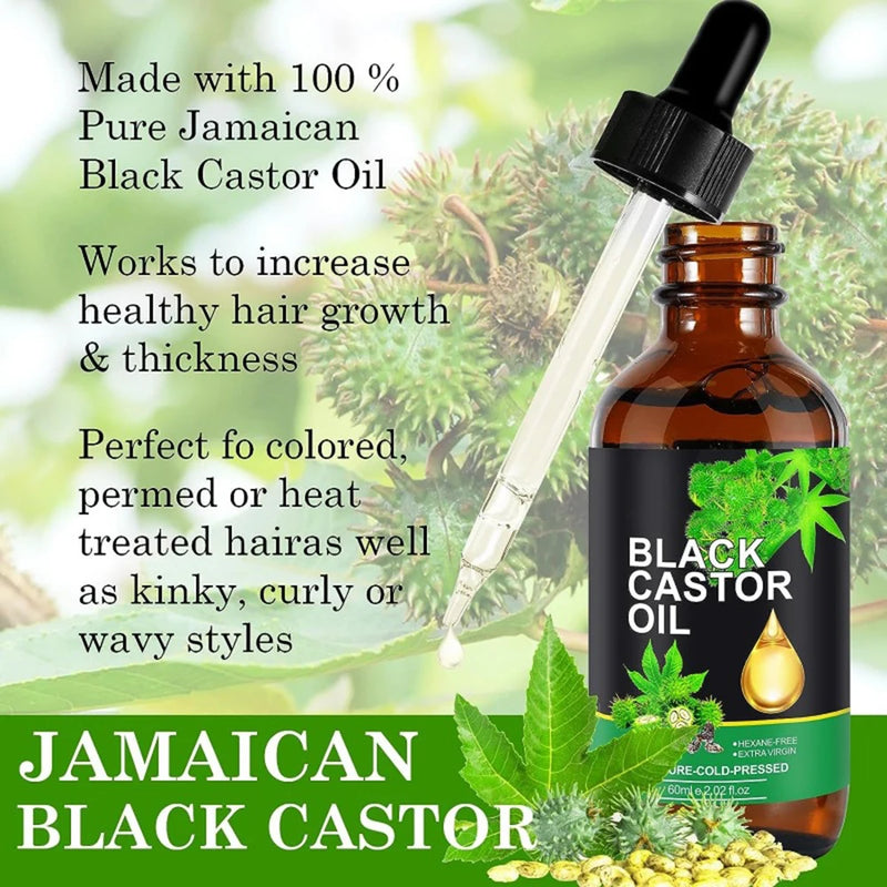 Black Castor Oil for Hair Growth and Essential Oil for Eyelashes, Eyebrows, Hair, Skin Moisturizer and Hair Treatment- 60 ml