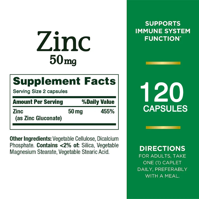 Zinc - 50mg Immune Support & Antioxidant Supplement