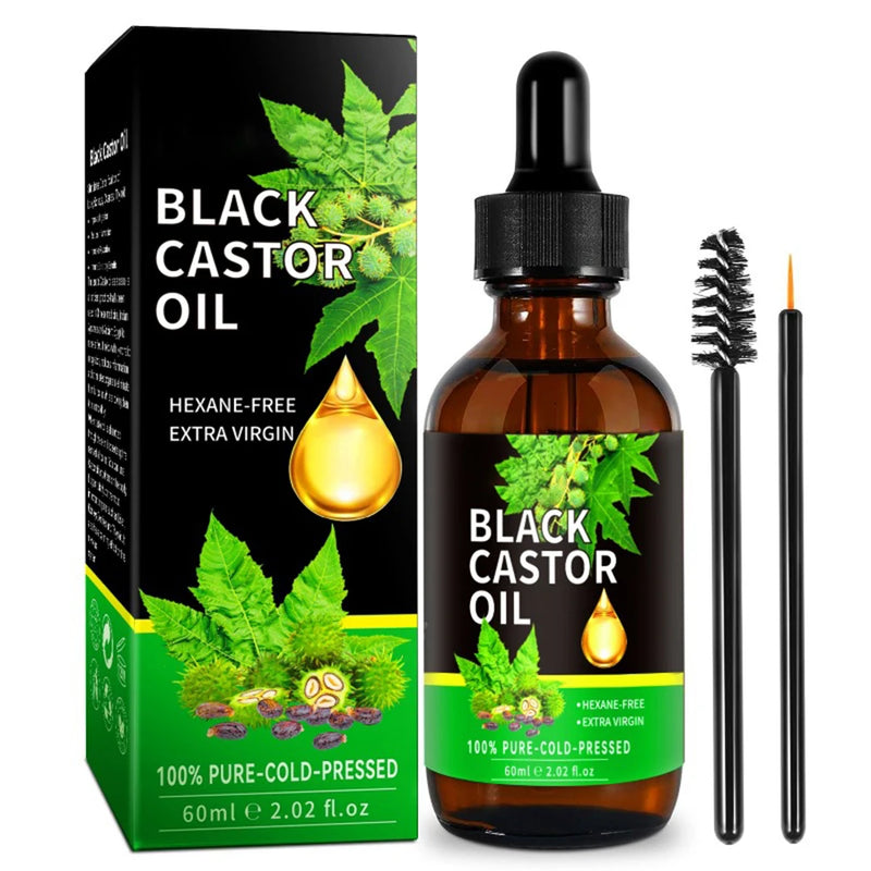 Black Castor Oil for Hair Growth and Essential Oil for Eyelashes, Eyebrows, Hair, Skin Moisturizer and Hair Treatment- 60 ml