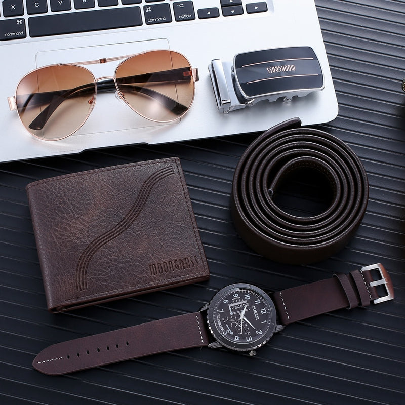 Men Gift Box Creative Watch, Buckle Belt, Wallet & Sun-glass - Thal Lifestyle