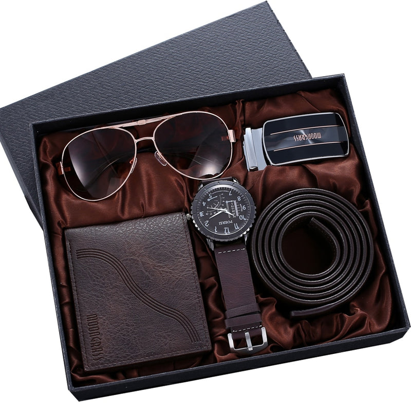 Men Gift Box Creative Watch, Buckle Belt, Wallet & Sun-glass - Thal Lifestyle