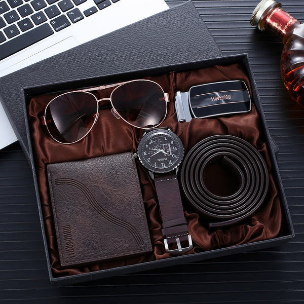 Men Gift Box Creative Watch, Buckle Belt, Wallet & Sun-glass - Thal Lifestyle